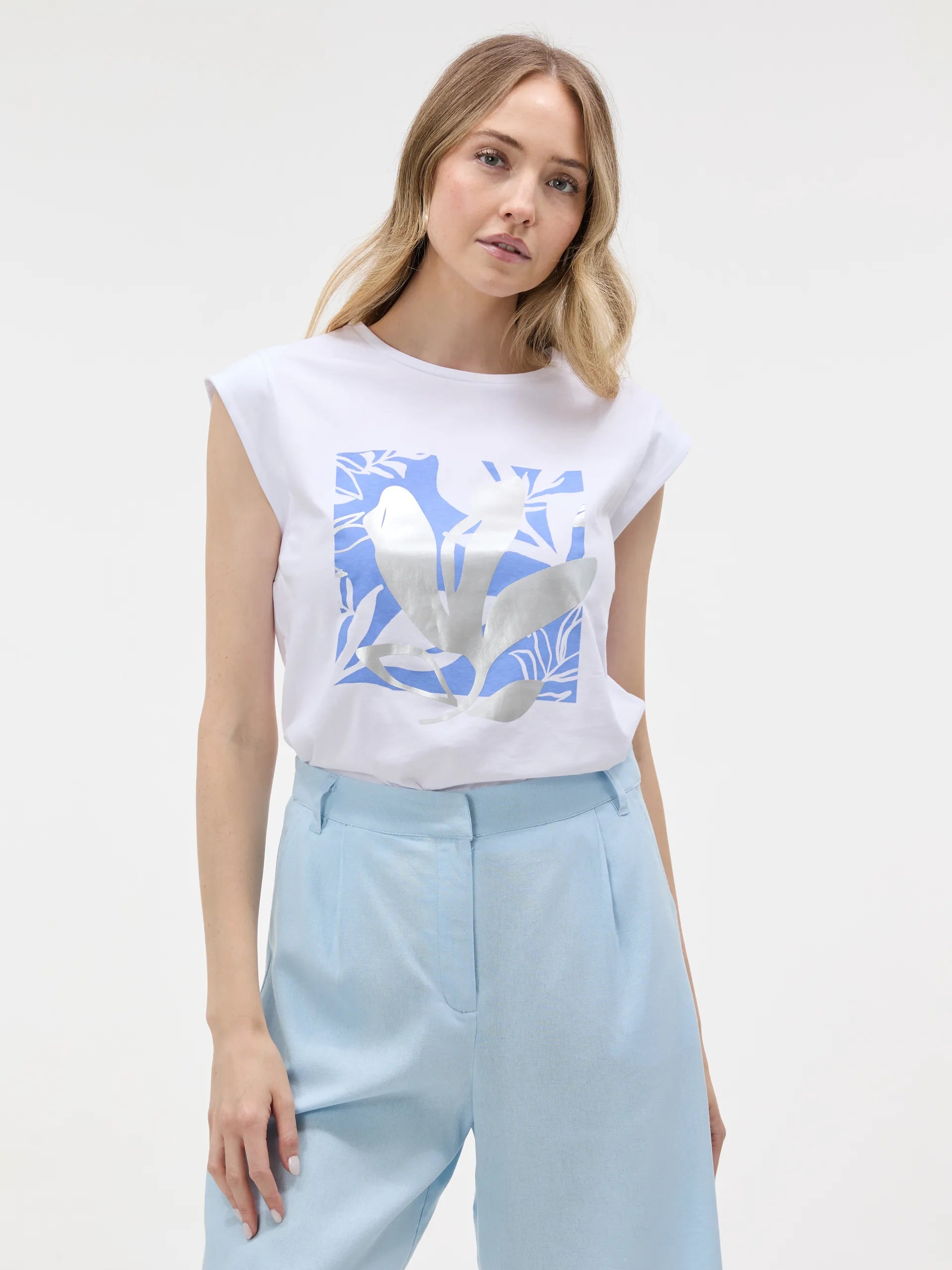 Tricou cu print frunze ORSAY alb ORS025