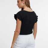 Tricou din bumbac cu volane la umeri ORSAY negru ORS014