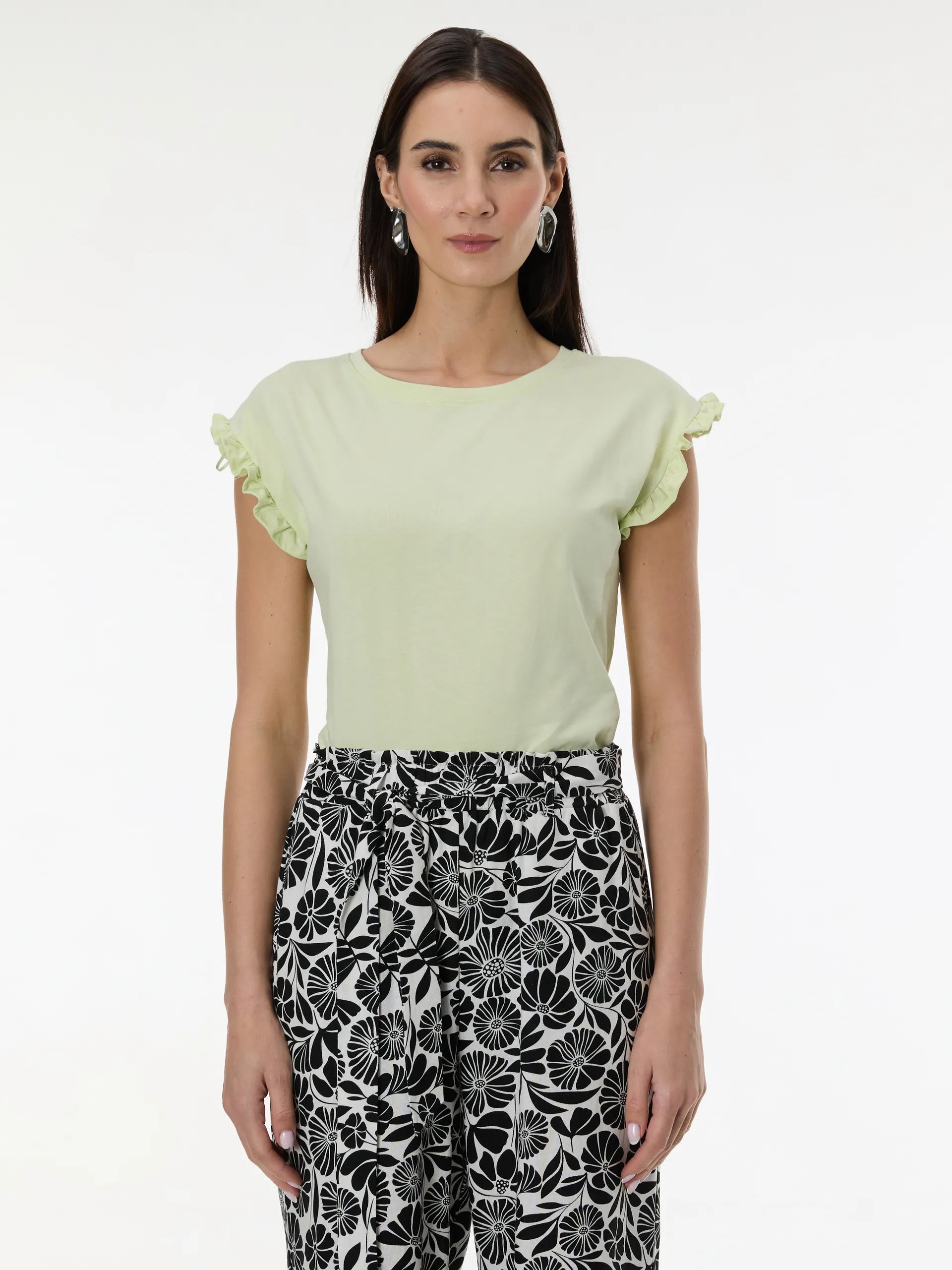Tricou din bumbac cu volane la umeri ORSAY verde ORS014