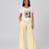 Tricou din in și bumbac cu print alb-portocaliu HL080