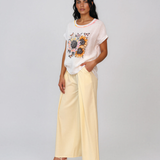 Tricou din in și bumbac cu print alb-portocaliu HL080