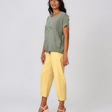 Tricou din in și bumbac cu print Beautiful kaki HL077
