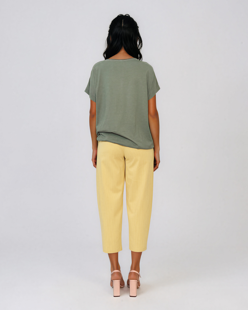 Tricou din in și bumbac cu print Beautiful kaki HL077