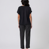 Tricou din in și bumbac cu print Beautiful negru HL077