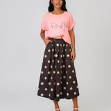 Tricou din in și bumbac cu print Beautiful roz HL077