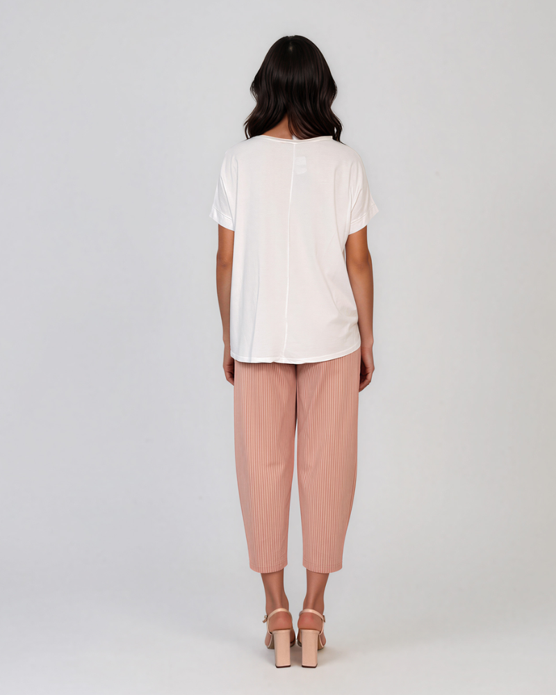 Tricou in și bumbac cu floare croșetată alb HL079