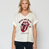 Tricou larg din bumbac cu print logo Rolling Stones alb 