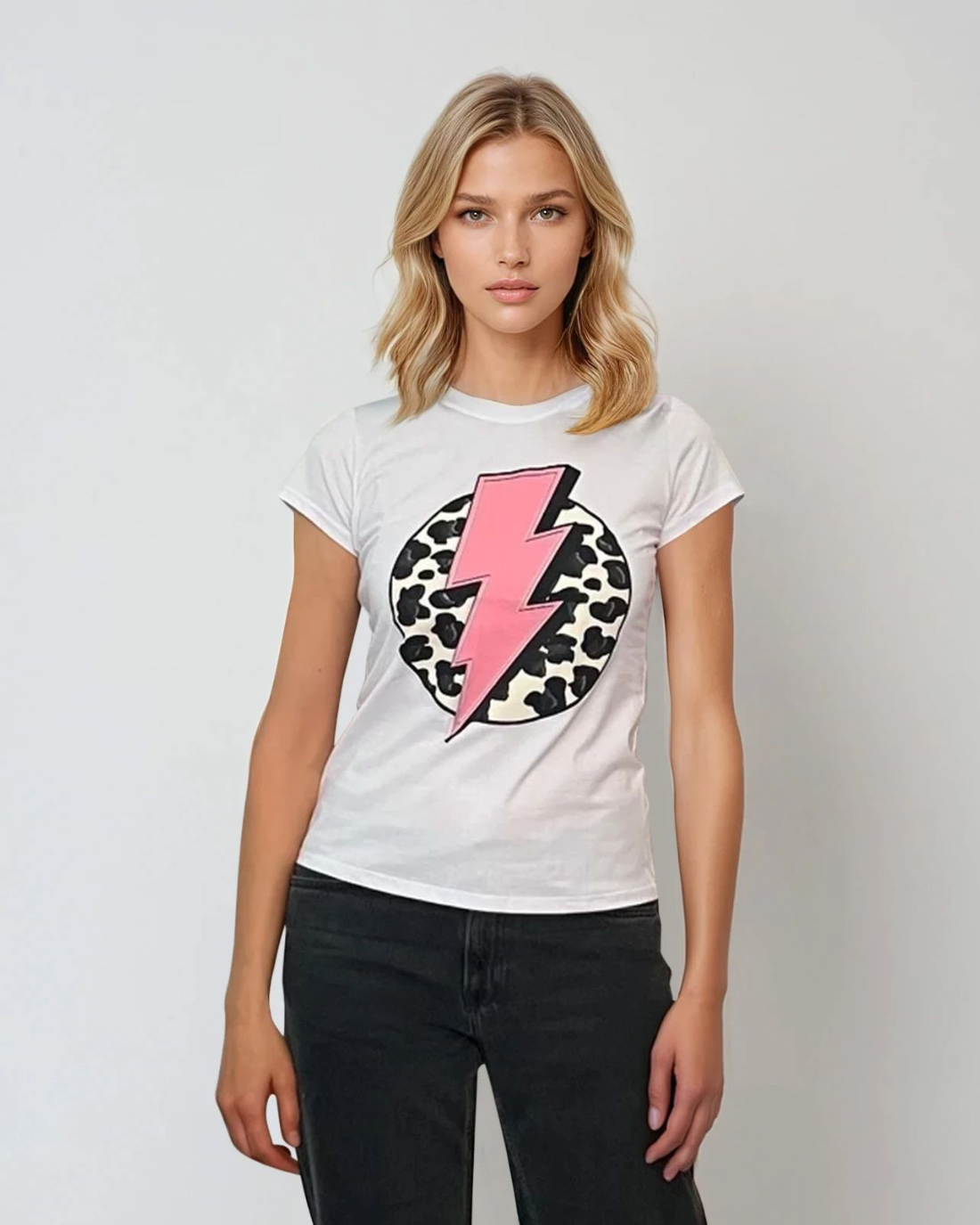 Tricou mulat din bumbac cu print fulger roz 