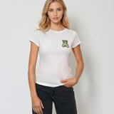 Tricou mulat din bumbac cu print ursuleț și strasuri alb 