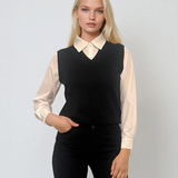 Vestă cu mâneci si guler cămasă negru 