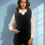 Vestă cu mâneci si guler cămasă negru 