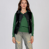 Vestă din piele ecologică cu blană artificială negru FG389