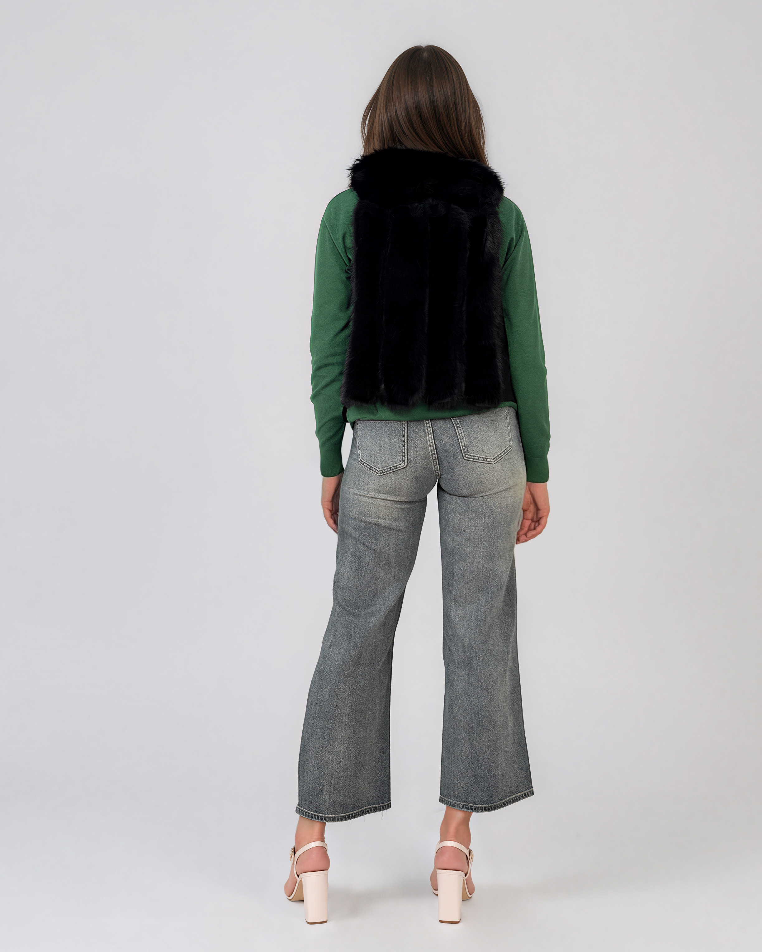 Vestă din piele ecologică cu blană artificială negru FG389