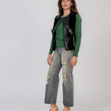 Vestă din piele ecologică cu blană artificială negru FG389