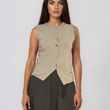 Vestă din tricot cu nasturi şi tiv în colţ beige HL241