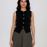 Vestă din tricot cu nasturi şi tiv în colţ negru HL241