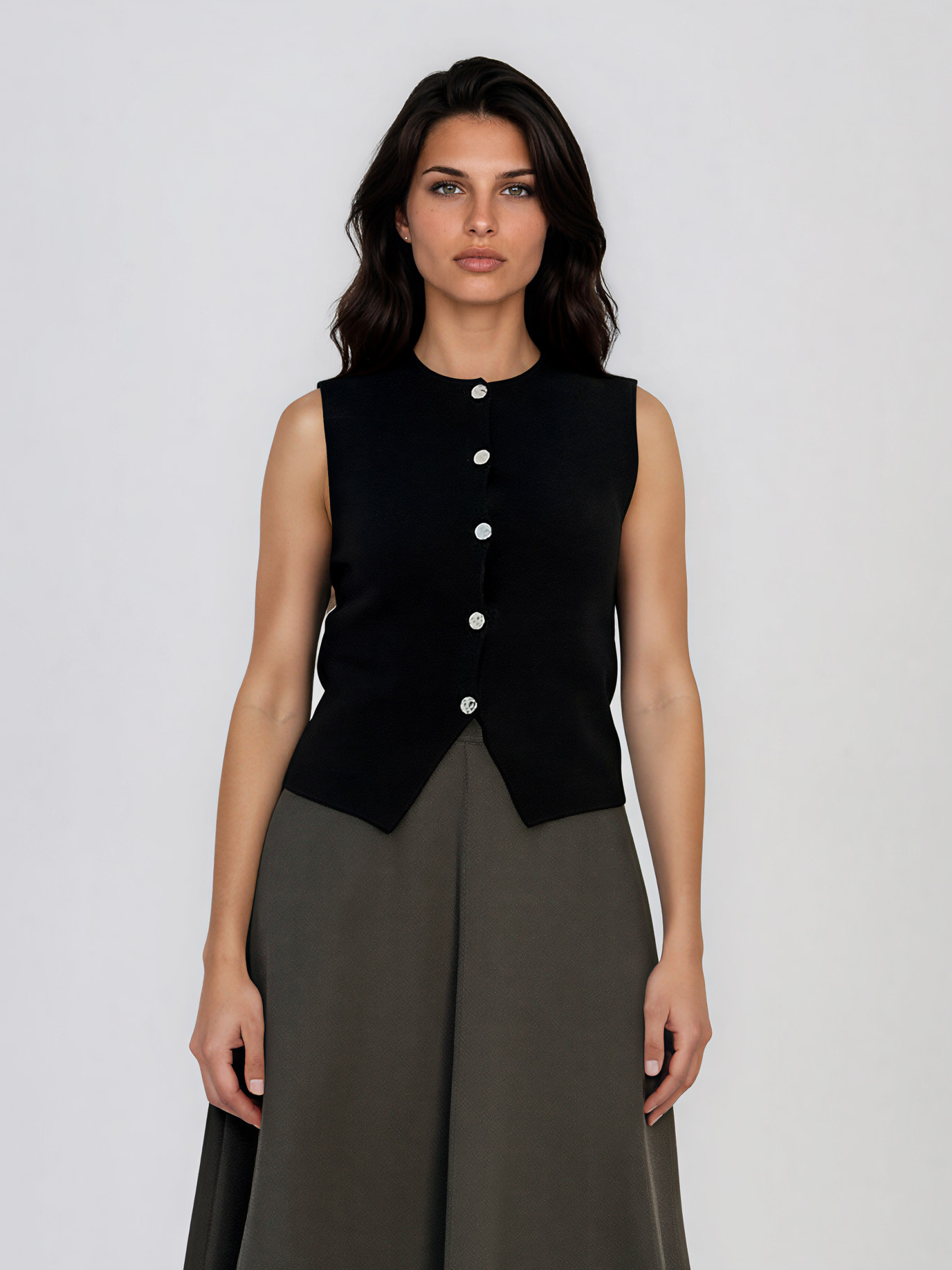 Vestă din tricot cu nasturi şi tiv în colţ negru HL241