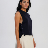 Vestă din tricot reiat cu nasturi laterali bleumarin HL239