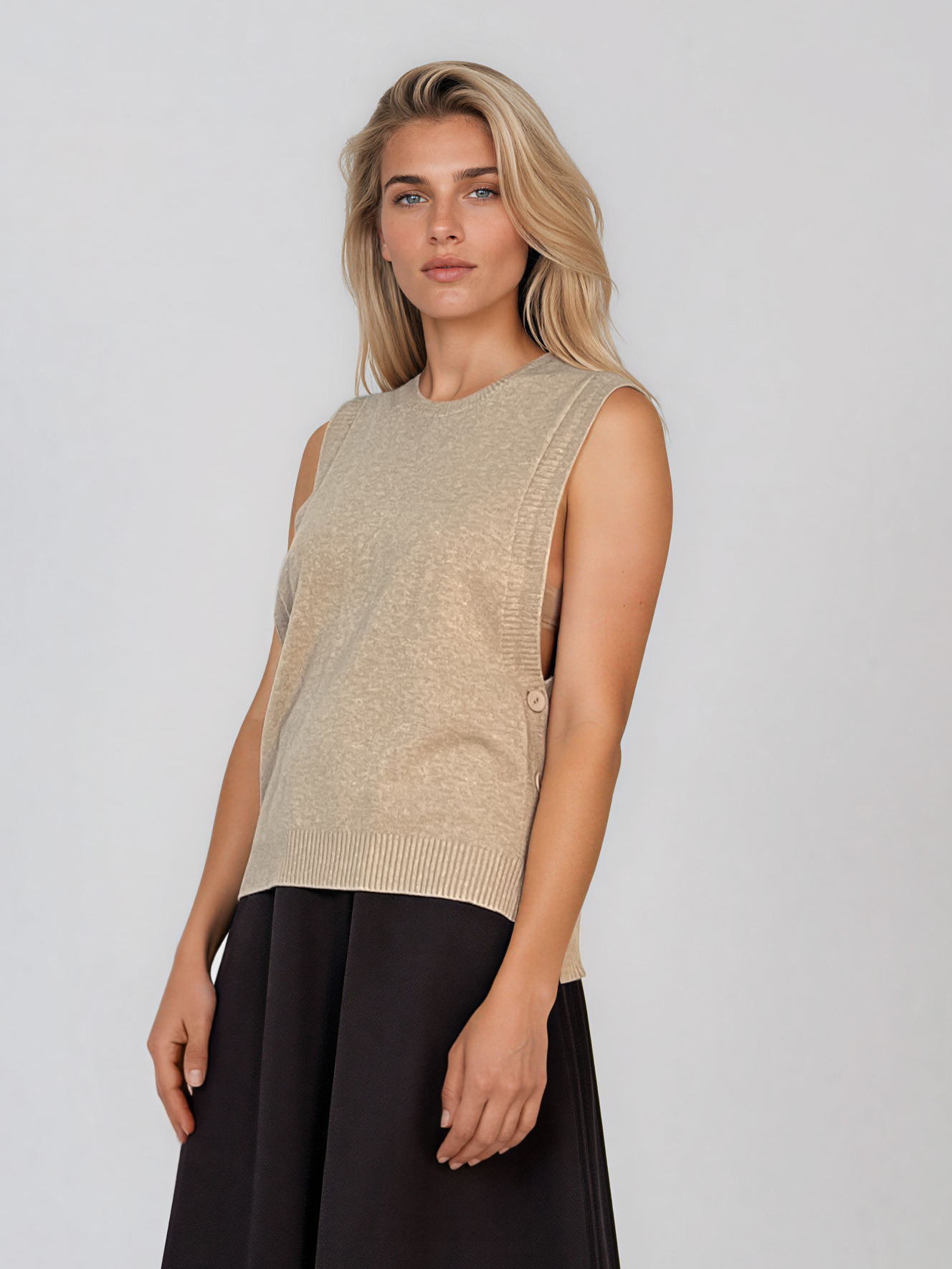 Vestă din tricot reiat cu nasturi laterali grej HL239