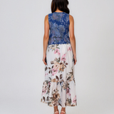 Vestă scurtă din in cu print floral albastru PR911