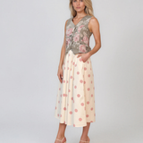 Vestă scurtă din in cu print floral grej PR911