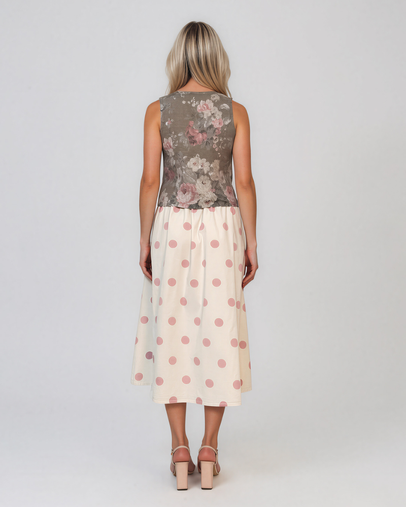Vestă scurtă din in cu print floral grej PR911