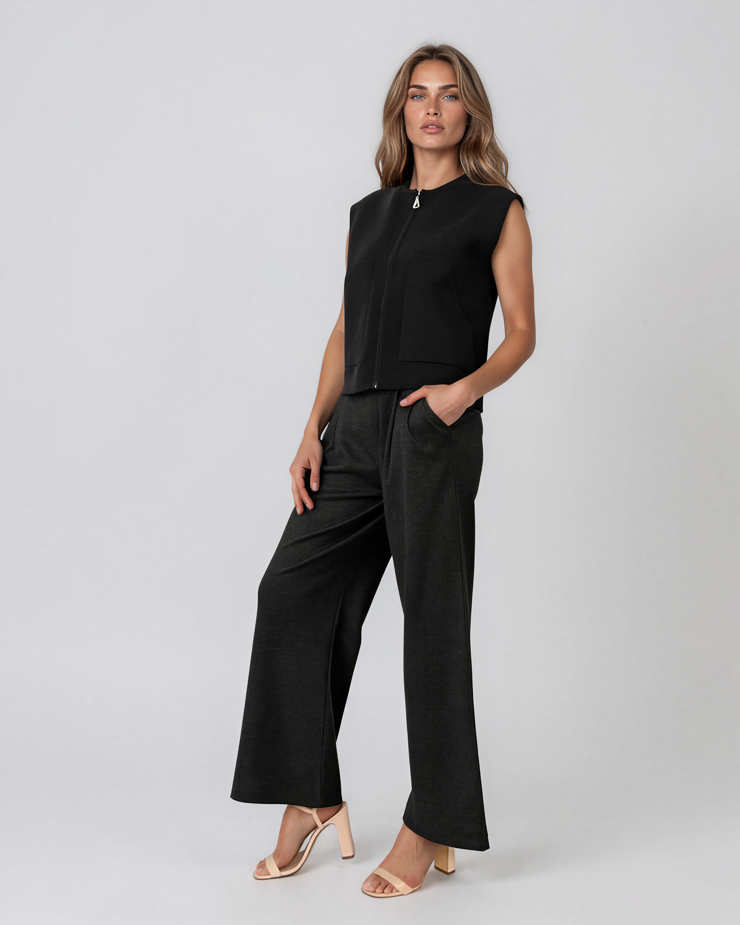 Vestă tricotată cu fermoar negru PN110